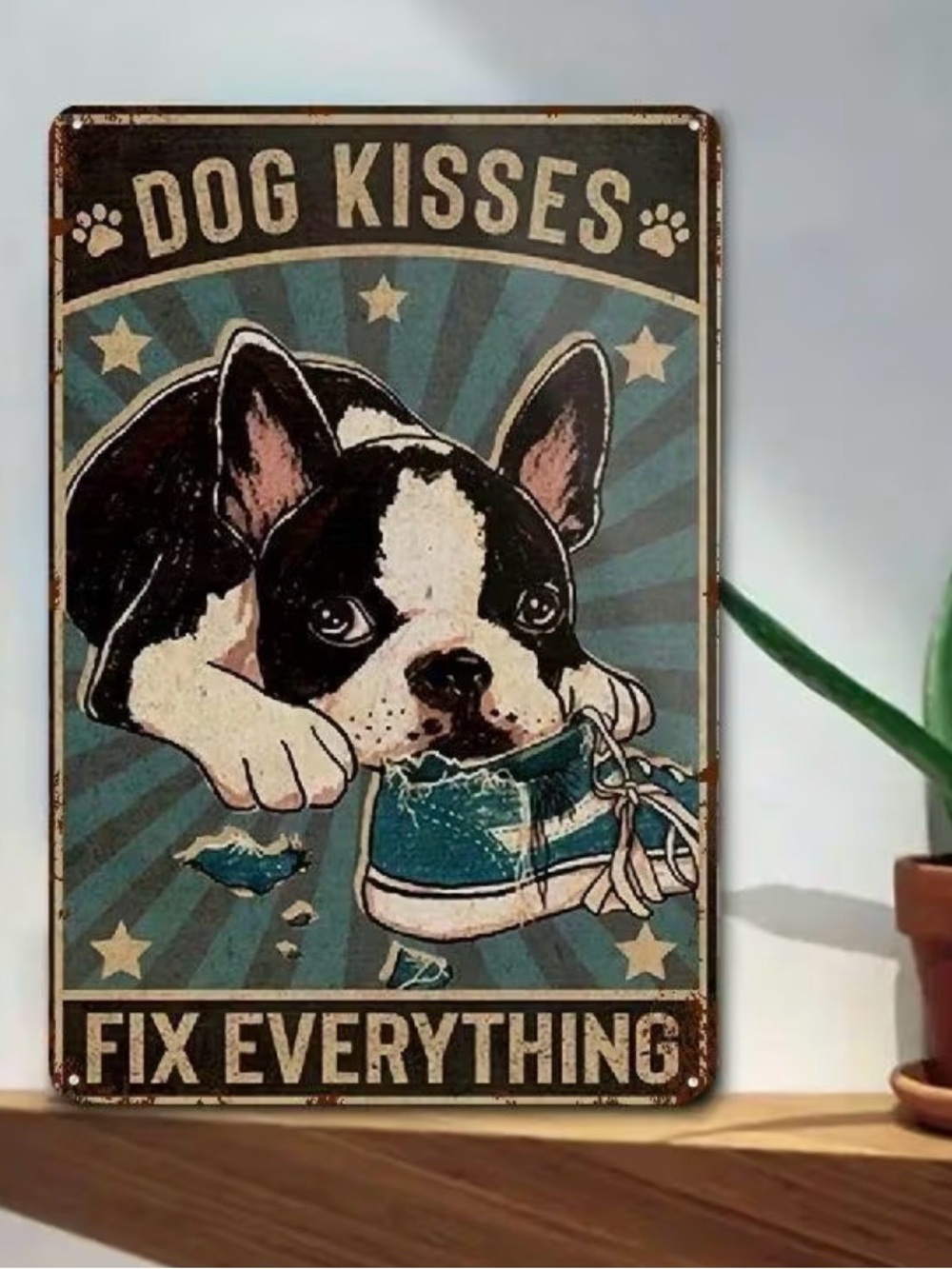 Dog Kisses Fix Everything Vintage Wall Art - Blue 7.8 X 5.24 inches